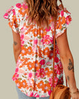 Joy Split V Neck Ruffle Sleeve Floral Blouse