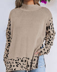 Leopard Mock Neck Side Slit Sweater