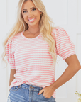 Dylan Stripe Textured Puff Sleeve Top
