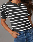 Stripe Ruched Bubble Sleeve Top