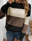 Colorblock Crew Neck Drop Shoulder Sweater