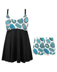 Turquoise Crazy Swim Dress & Shorts Set