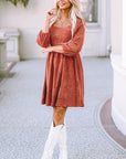 Kaylee Suede Square Neck Puff Sleeve Dress