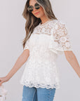 Maliyah Scalloped Floral Lace Peplum Blouse