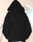 Solid Ribbed Drop Shoulder Hooded V-Neck Sweater