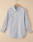 Stripe Smocked Cuff Buttoned Shirt