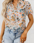 Milena Split V Neck Puff Sleeve Flower Print Blouse