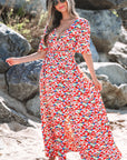 Haley Floral Cutout Back Split Maxi Dress
