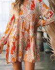 Daniella Split Neck Puff Sleeve Flowy Printed Dress