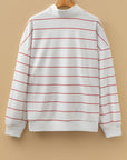Stripe Zipped V-Neck Long Sleeve Top