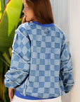 Jessica Checkerboard Oversized Denim Pullover