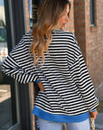 Elliana Stripe Crossed Stitch Drop Shoulder Sweatshirt