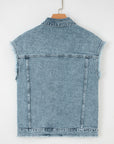 Denim Button Flap Pocket Frayed Vest