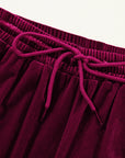 Solid Drawstring Waist Wide Leg Pants