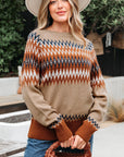 Western Aztec Geometric Colorblock Crewneck Sweater