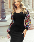 Gemma Sequin Bishop Sleeve Sweater Dress