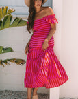 Arisbeth Stripe Flutter Sleeve Maxi Dress