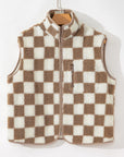 Mindi Checkered Sherpa Collared Jacket Vest