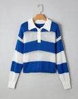 Genevieve Stripe Collar Eyelet Crochet Knitted Sweater