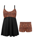 Tooled Leather Print Swim Dress & Shorts Set