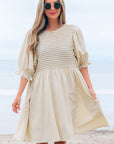 Dania Textured Ruffled Puff Sleeve Loose Dress