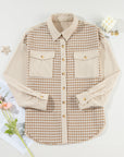Houndstooth Corduroy Patchwork Flap Pocket Shacket