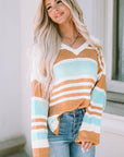 Amelia Stripe Long Sleeve Split Sweater