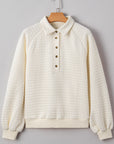 Pineapple Textured Half-Button Collared Sweatshirt