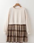 Plaid Patchwork High Waist Sweatshirt Mini Dress