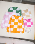 Checker Bishop Sleeve Sweater