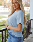 Madison Plain Corded Knit Mock Neck Top