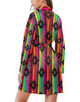 Neon Aztec Women's Long Sleeve Belted Satin Feel Dressing Lounge Robe