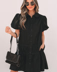 Cassidy Button Down Puff Sleeve Ruffle Hem Dress