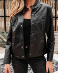 Olive Faux Leather Buttoned Front Boxy Jacket