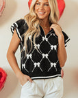 Amina Preppy Bow Zipped Collar Sweater
