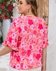 Kaiya Floral Print Ruffled Half Sleeve Plus Size Babydoll Blouse