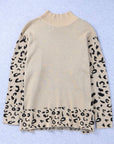 Leopard Colorblock Mock Neck Sweater