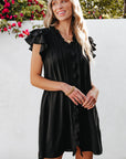 Pearl Ruffle Sleeve V Neck Frilled Shift Dress