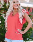Janelle V Neck Ruffle Sleeve Loose Top