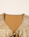 Metallic Bow Tie Front Peplum Blouse
