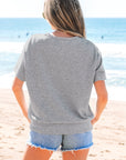 USA Patch Notched Neck Loose Tee