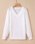 Textured Knit Ribbed Edge V-Neck Sweater