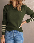 Sophie Striped Sleeve Plain Knit Sweater