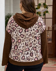 Plus Size Leopard Knit Patchwork Hoodie