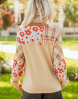 Floral Plaid Patchwork Long Sleeve Henley Top