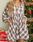 Callie Plaid Bubble Sleeve Shirt Dress