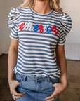 America Stripe Puff Sleeve T-Shirt
