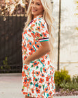 Rayne Floral Split Neck Puff Short Sleeve Tiered Dress
