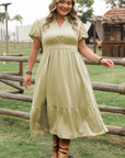 Leia Plus Size Notched V Neck Maxi Dress