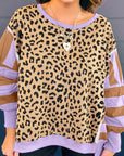 Plus Size Leopard Stripe Patchwork Side Slit Sweatshirt